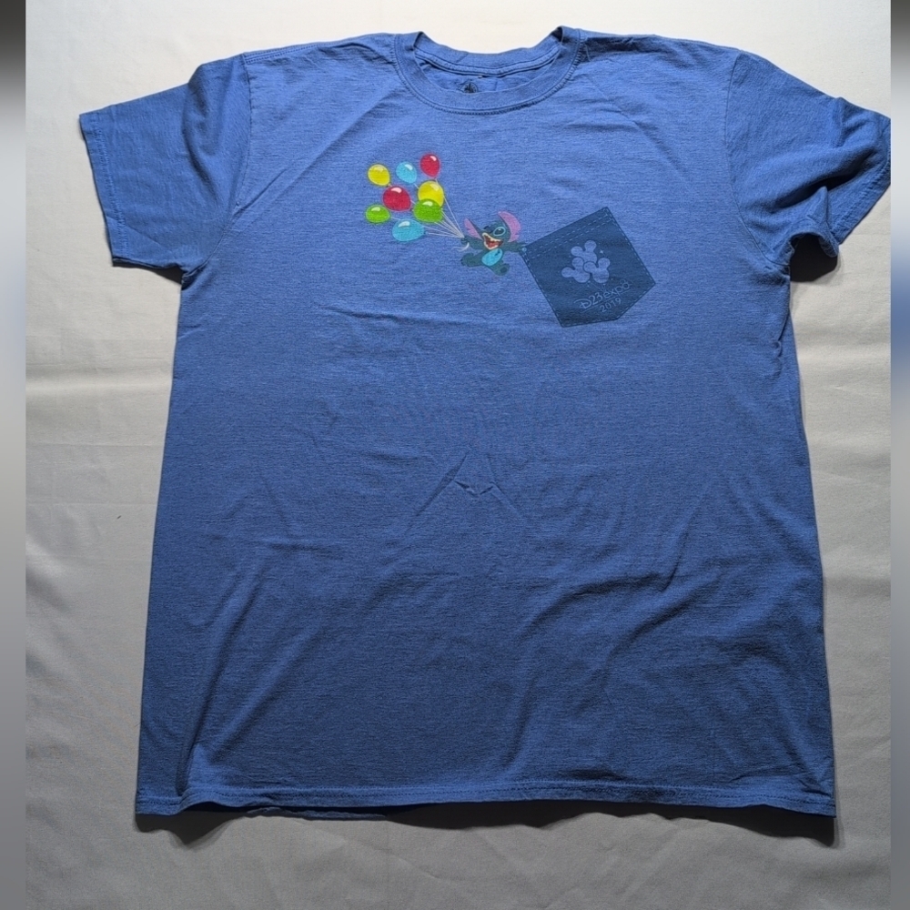 Disney D23 Expo 2019 Blue Graphic T-Shirt with Colorful Design Size XL